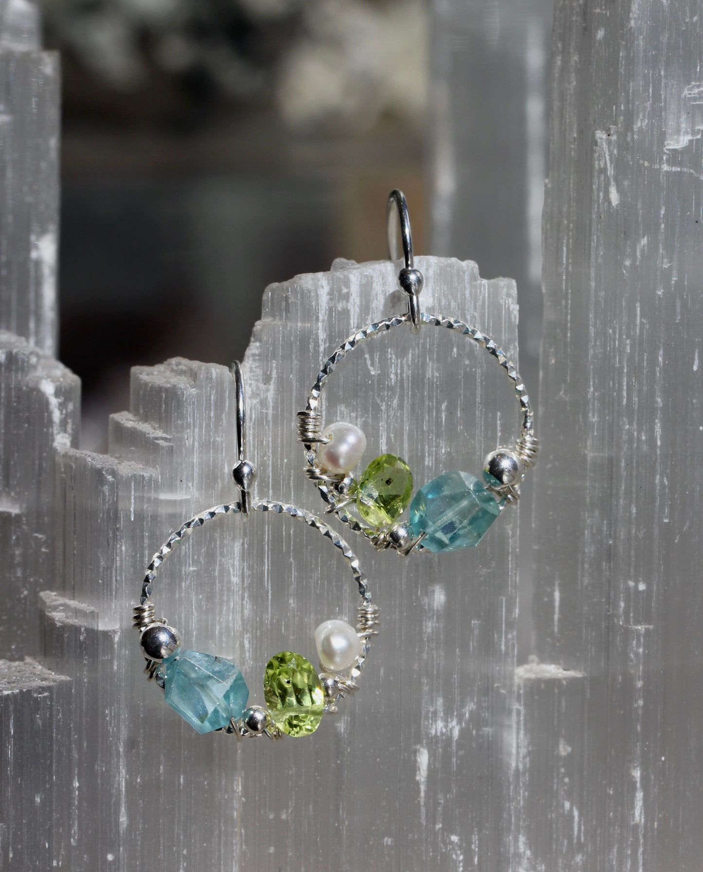 Apatite Peridot Pearl Wreath Earrings