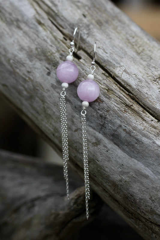 Kunzite Silver Tassel Earrings