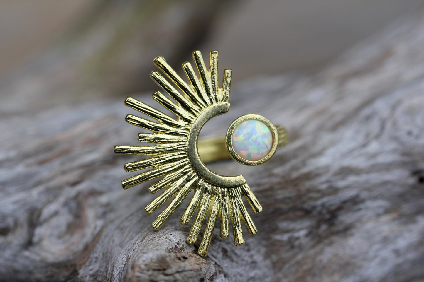 Created Opal Sunburst Ring