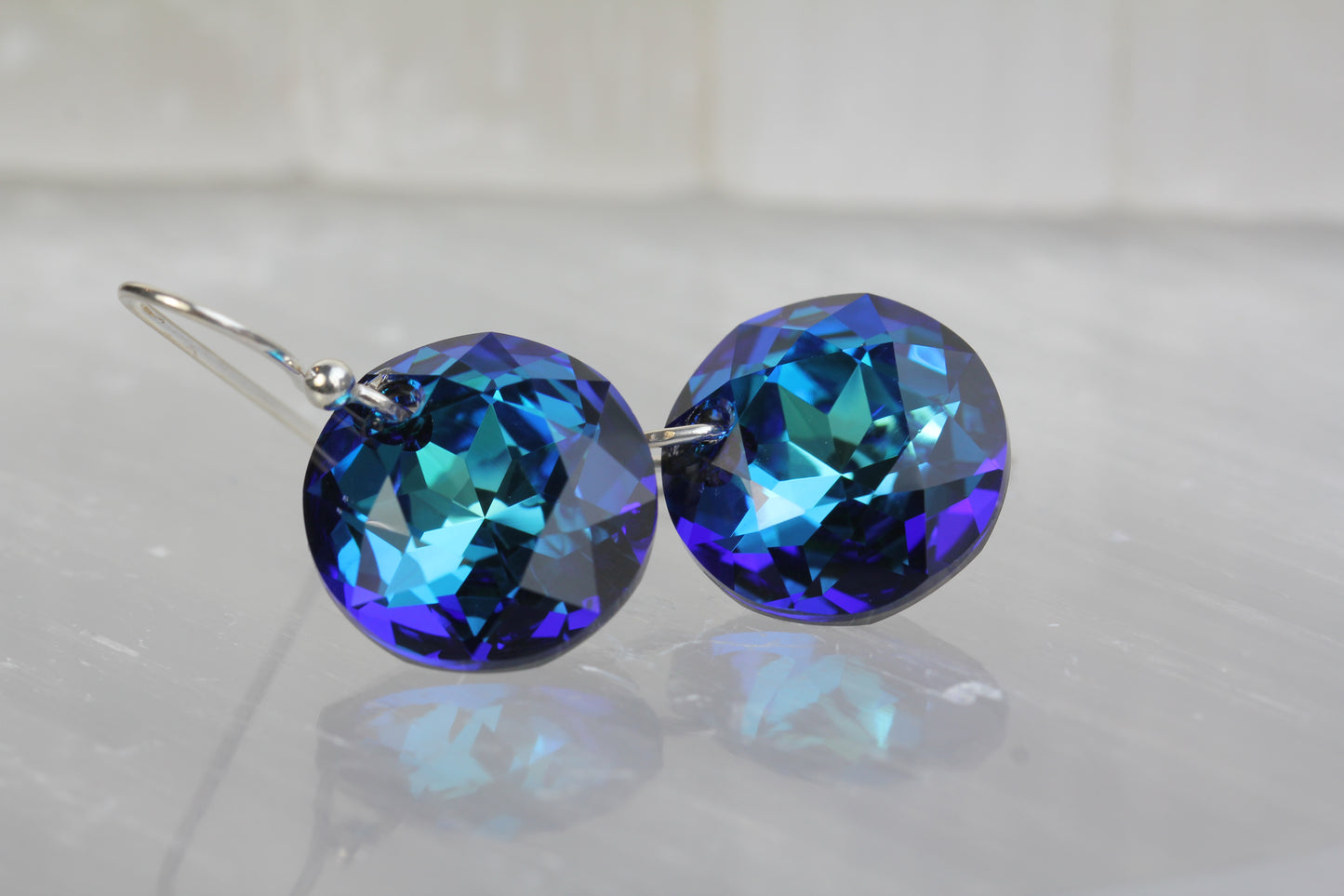 Bermuda Blue Crystal Dime Drop Earrings