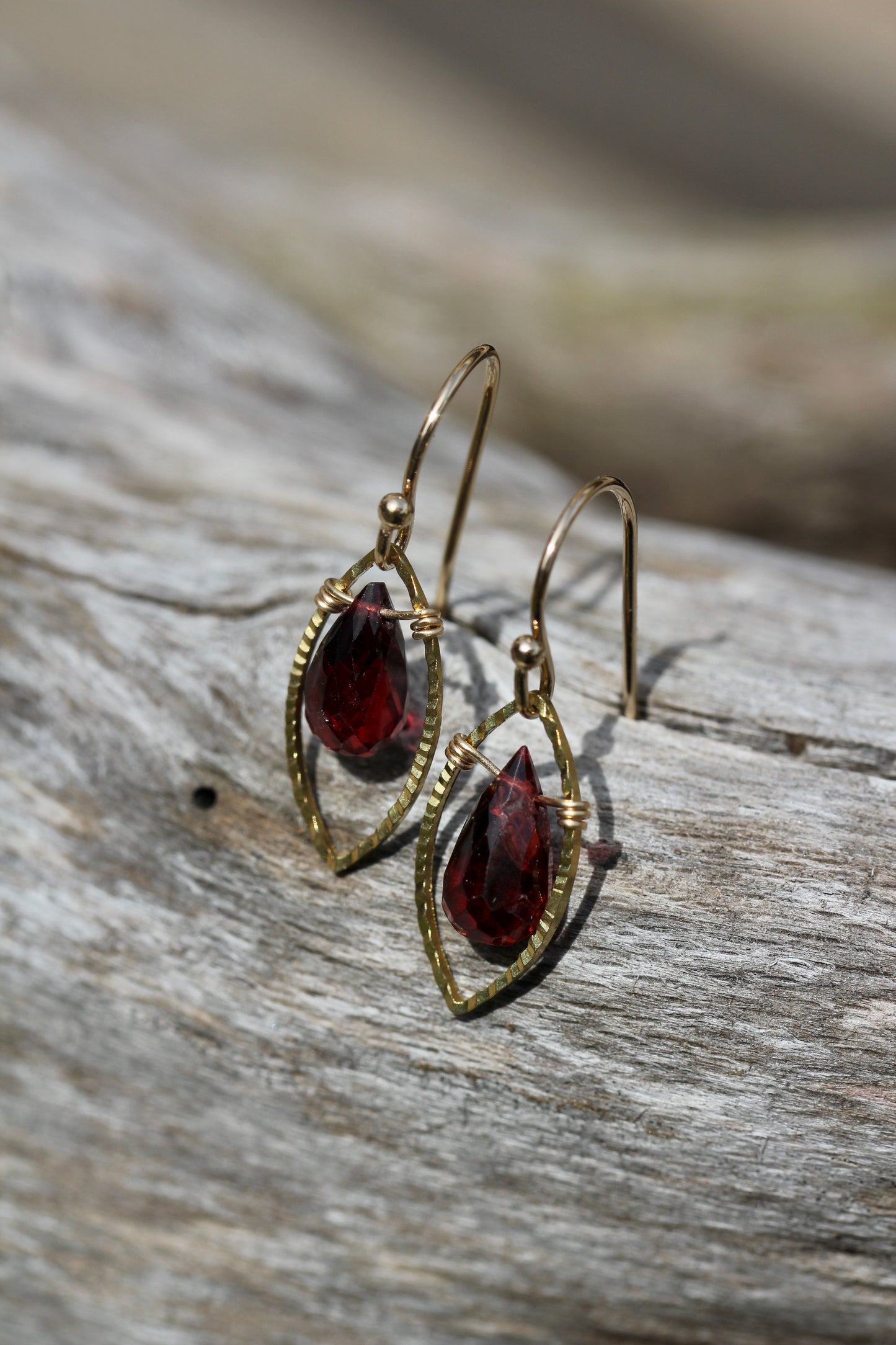 Garnet Gold Marquis Small Drop Earrings