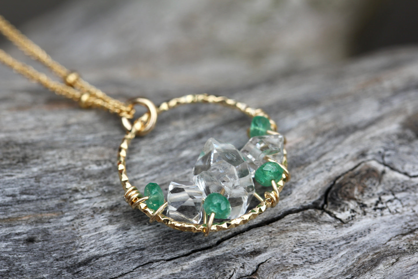 Emerald Quartz Gold Wreath Necklace
