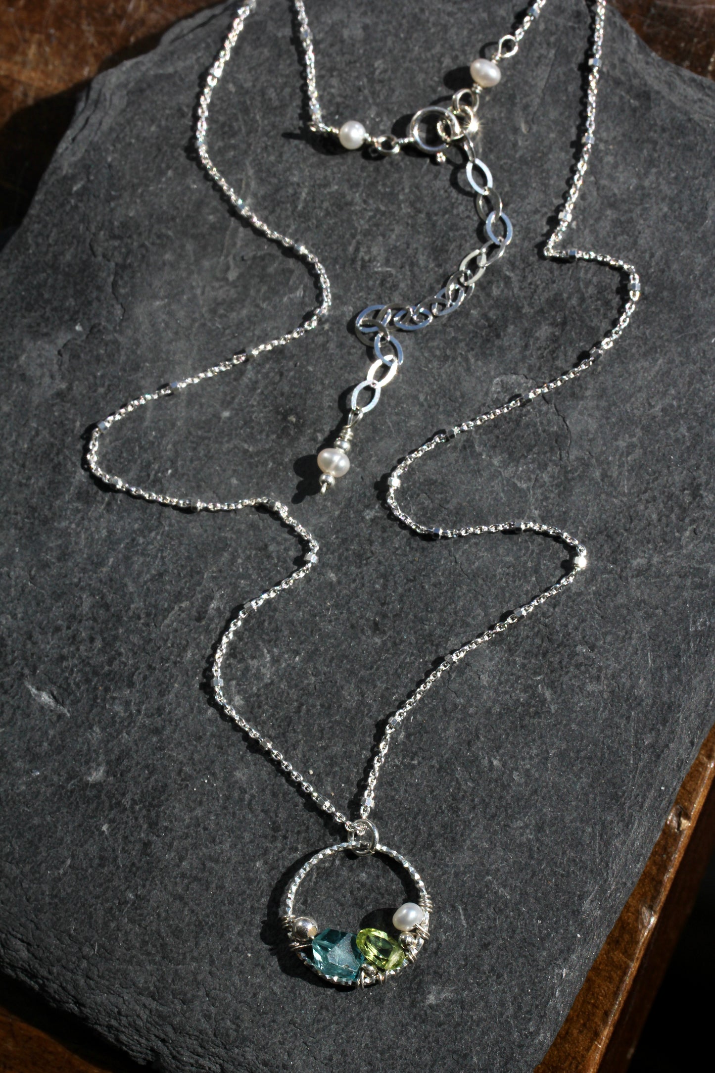 Zircon Peridot Pearl Wreath Necklace