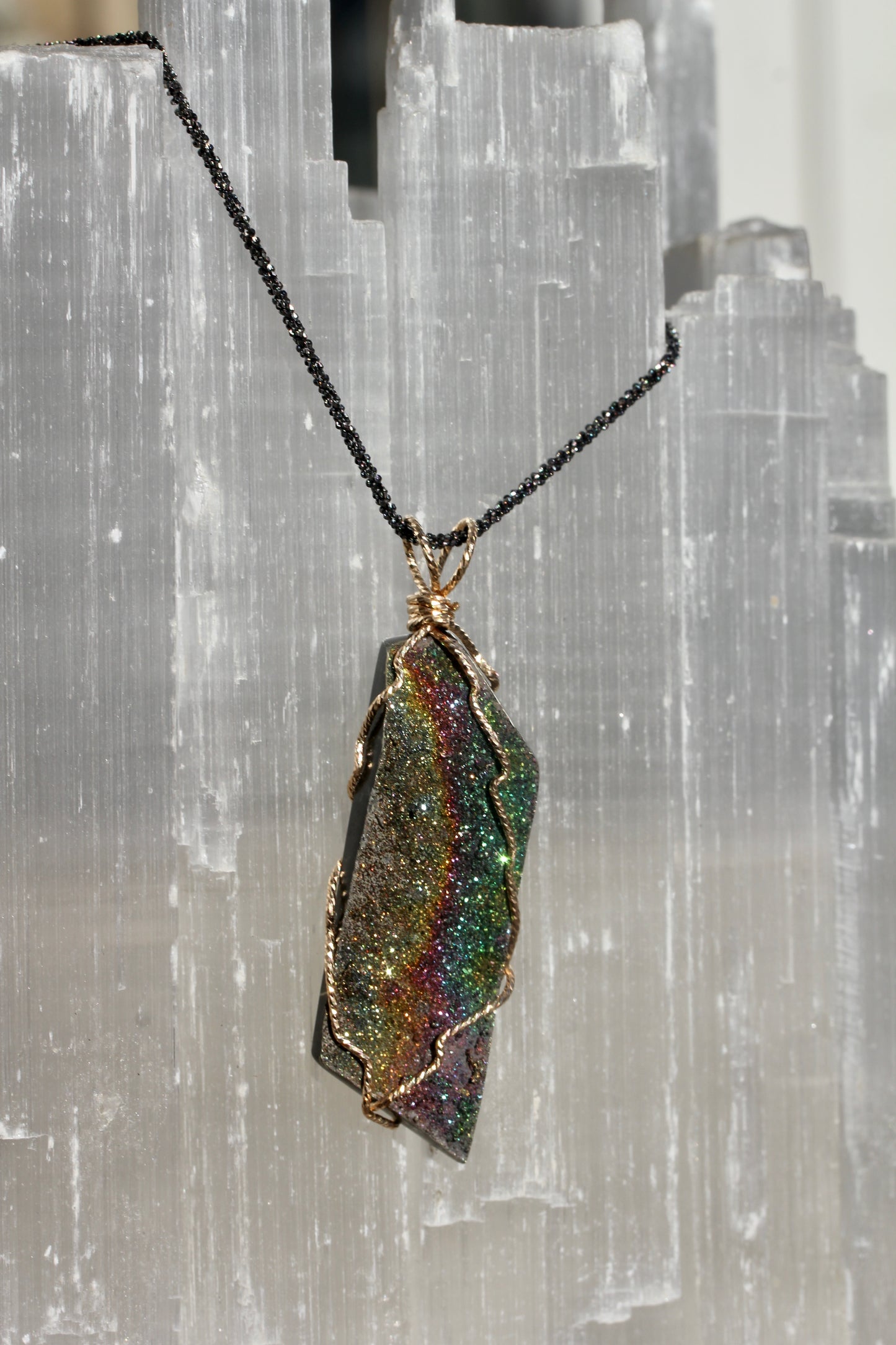 Rainbow Pyrite Gold Wrap Shard