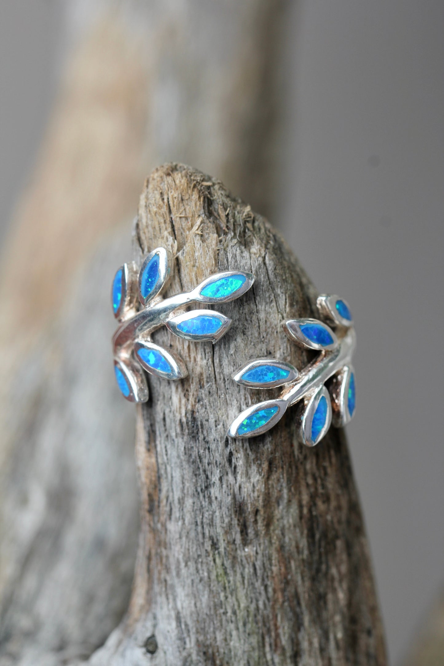Created Blue Opal Leaf Ring