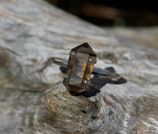 Smokey Quartz Crystal Point Ring