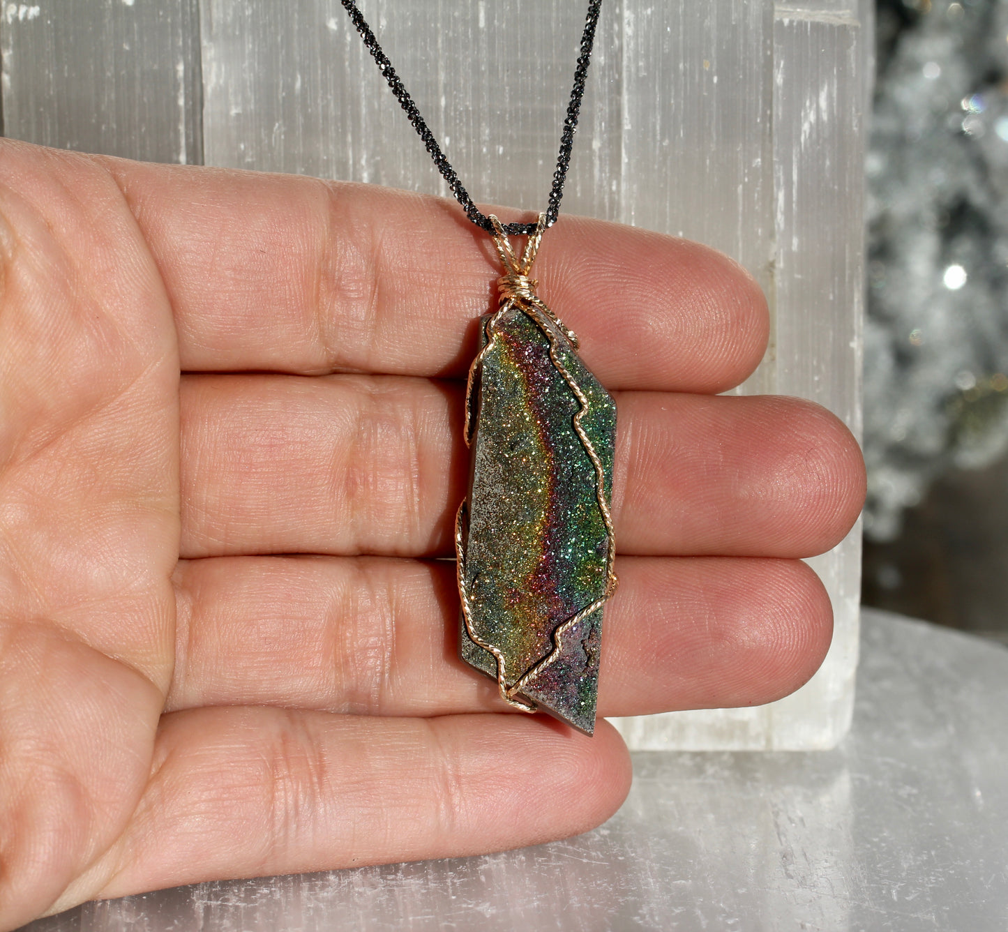 Rainbow Pyrite Gold Wrap Shard