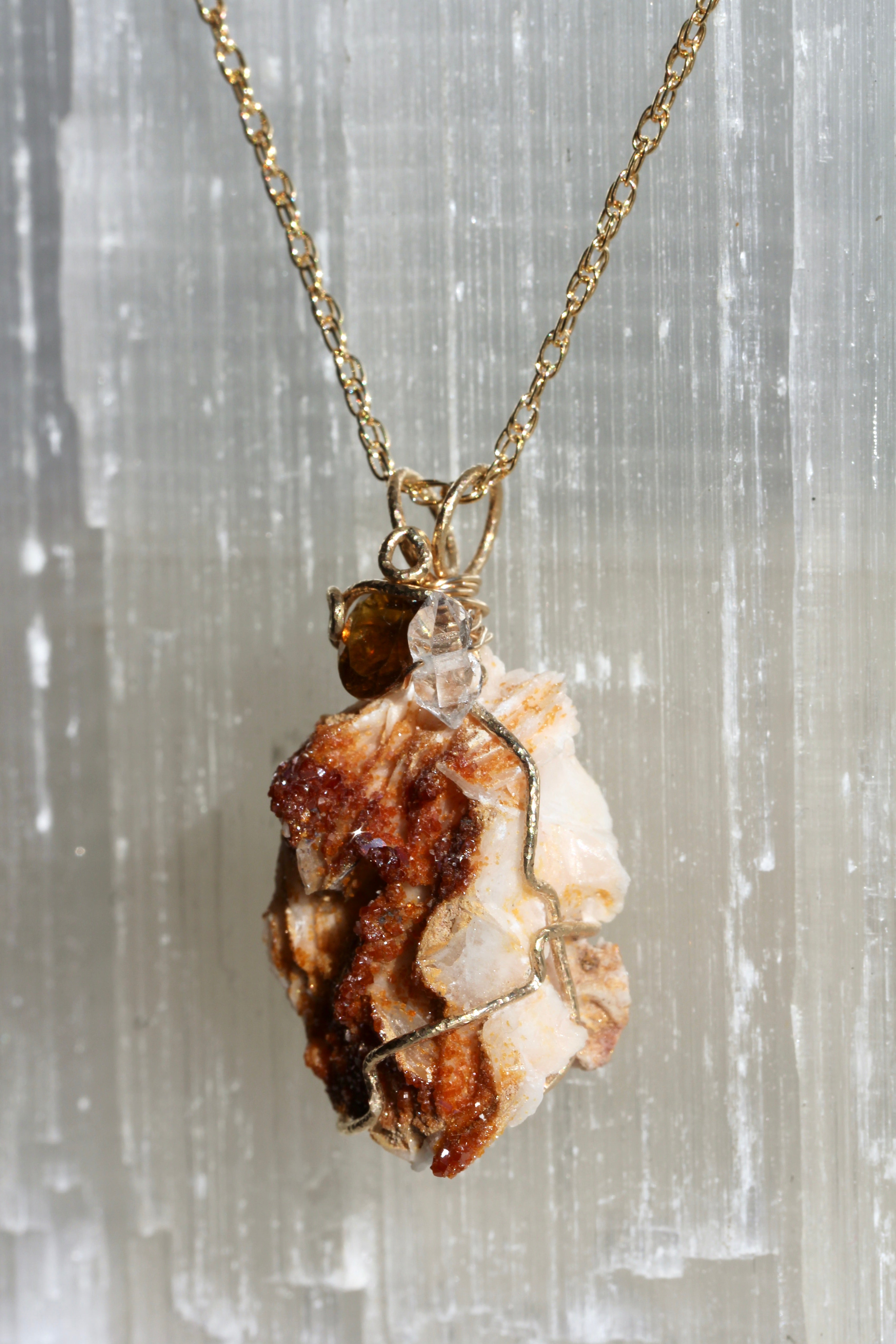 Vanadinite Tourmaline Herkimer Diamond Pendant