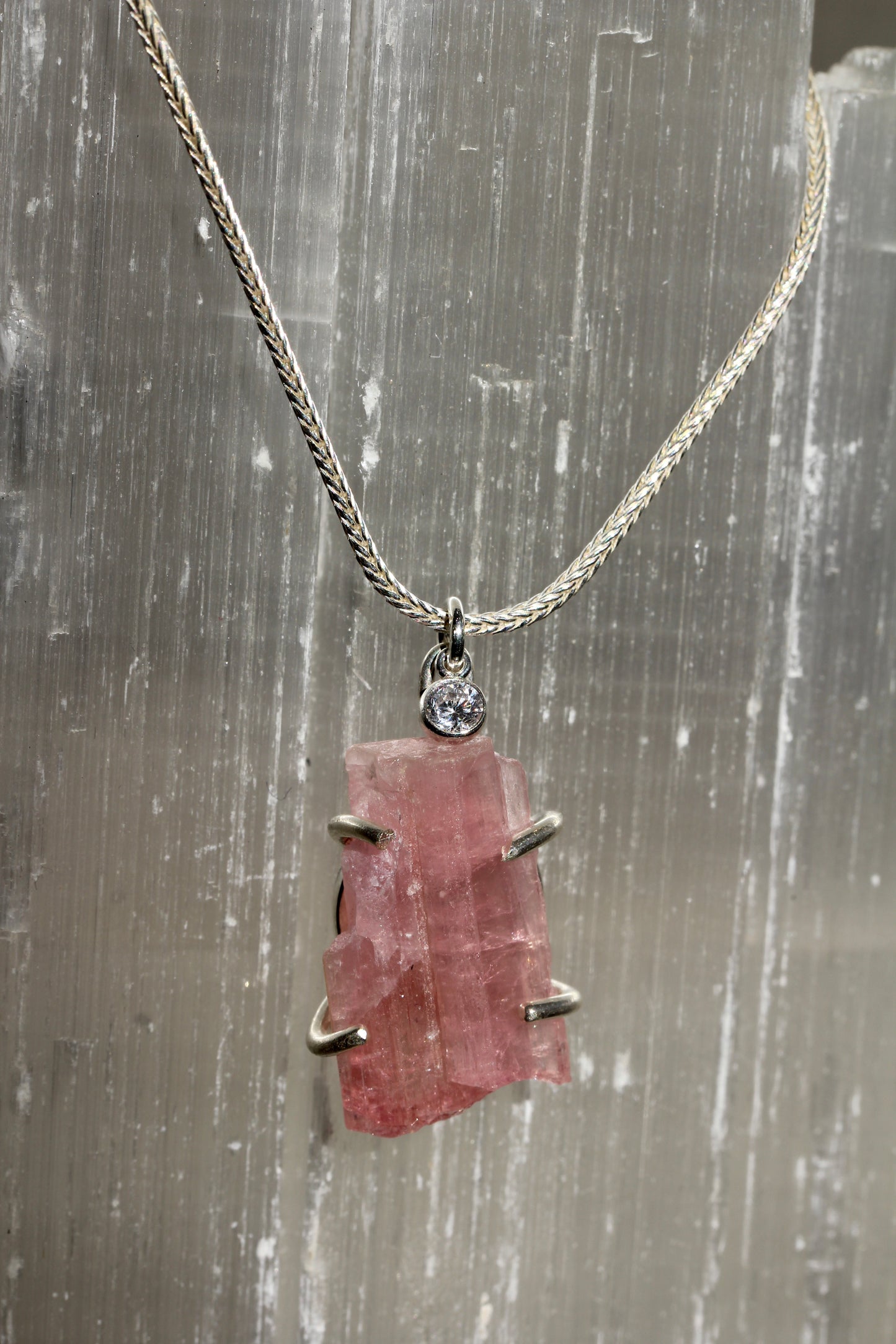 Pink Tourmaline Crystal Necklace