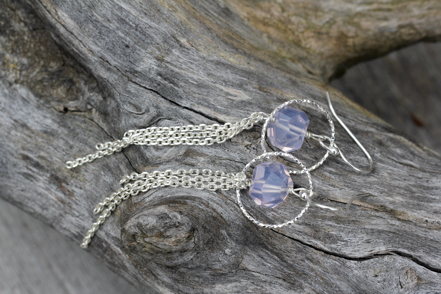 Lavender Quartz Nugget Chain Tassel Earrings