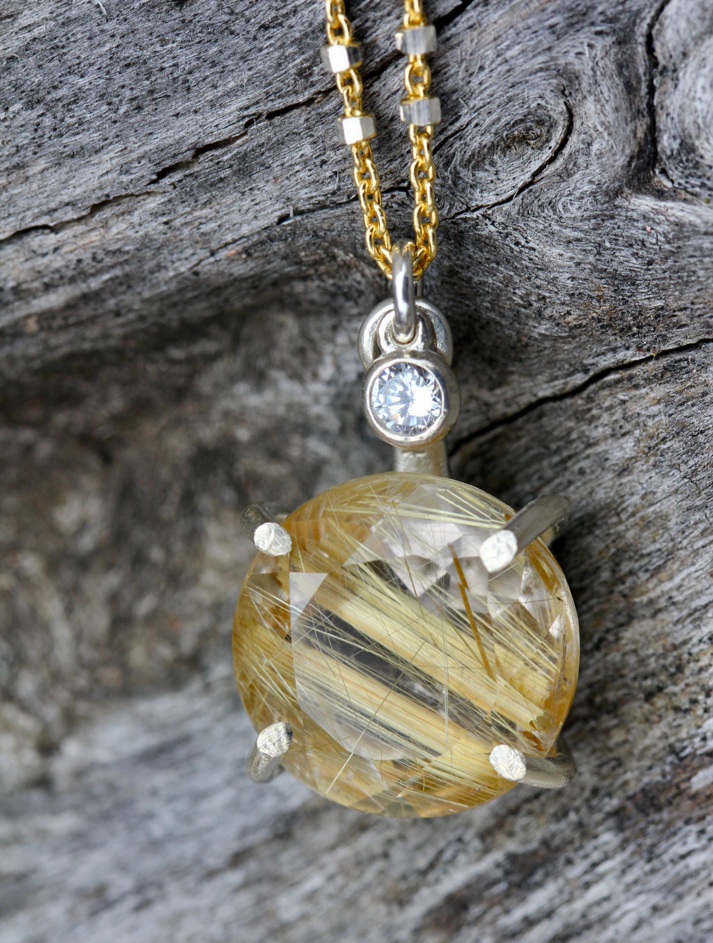 Rutilated Quartz Solitaire Gem Necklace