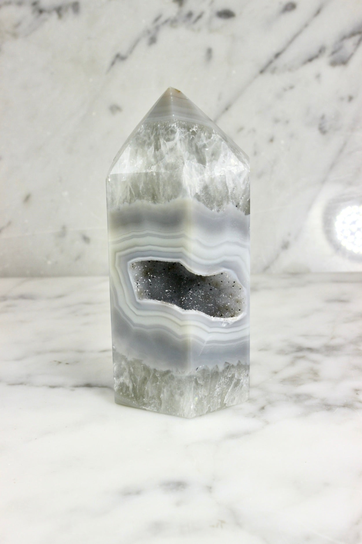 Grey and White Agate Druzy Point