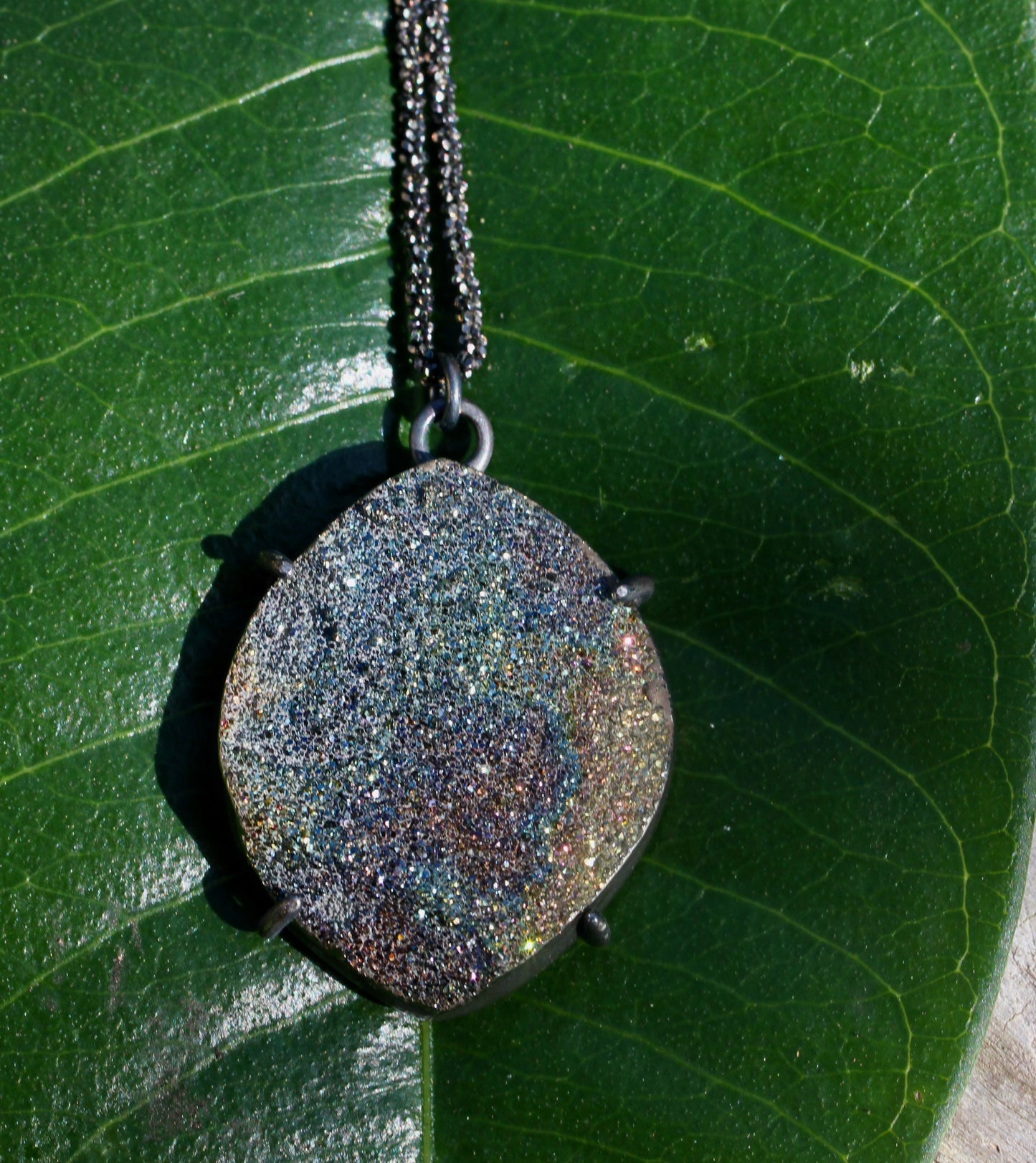 Rainbow Pyrite Oxidized Silver Necklace
