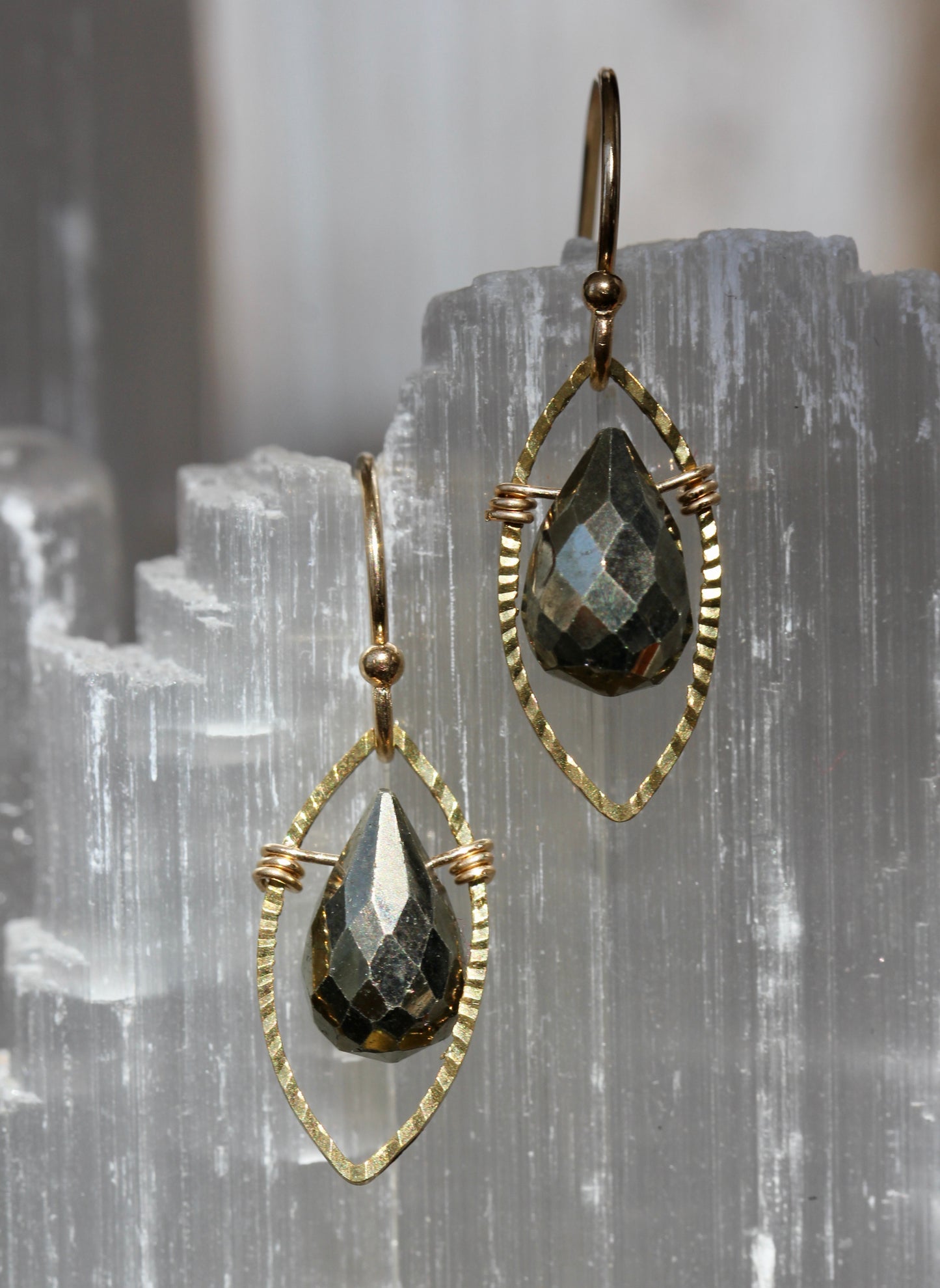 Pyrite Gold Marquis Small Drop Earrings