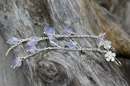 Lavender Quartz Floral Droplet Chain Earrings