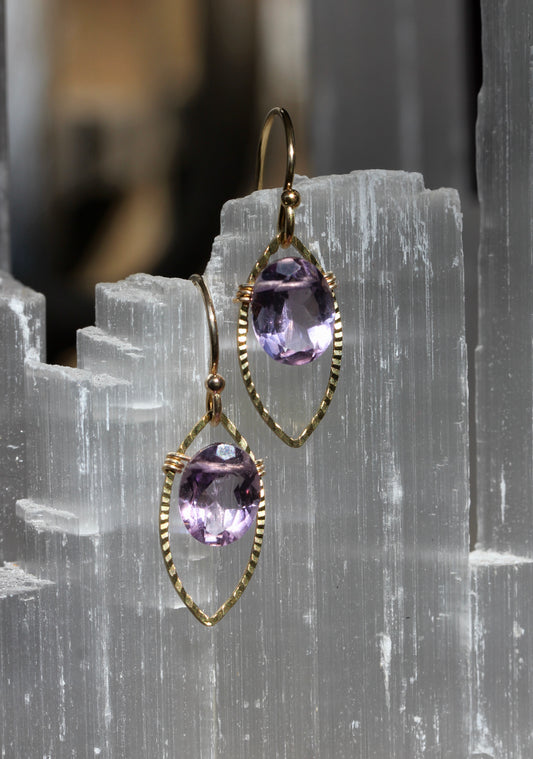 Amethyst Gold Marquis Small Drop Earrings