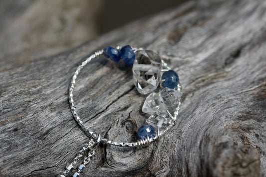 Sapphire Quartz Crystal Silver Wreath Necklace
