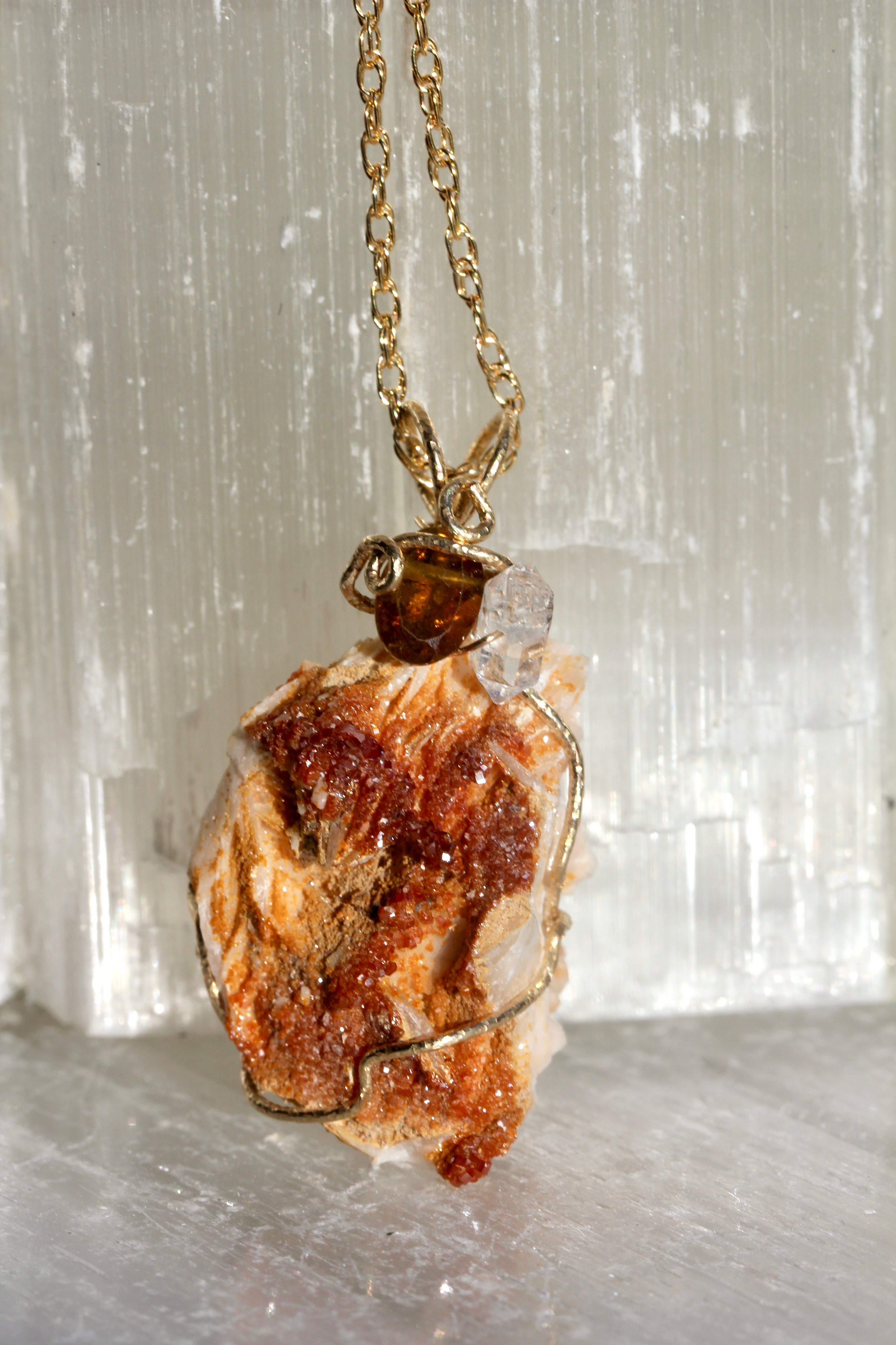 Vanadinite Tourmaline Herkimer Diamond Pendant