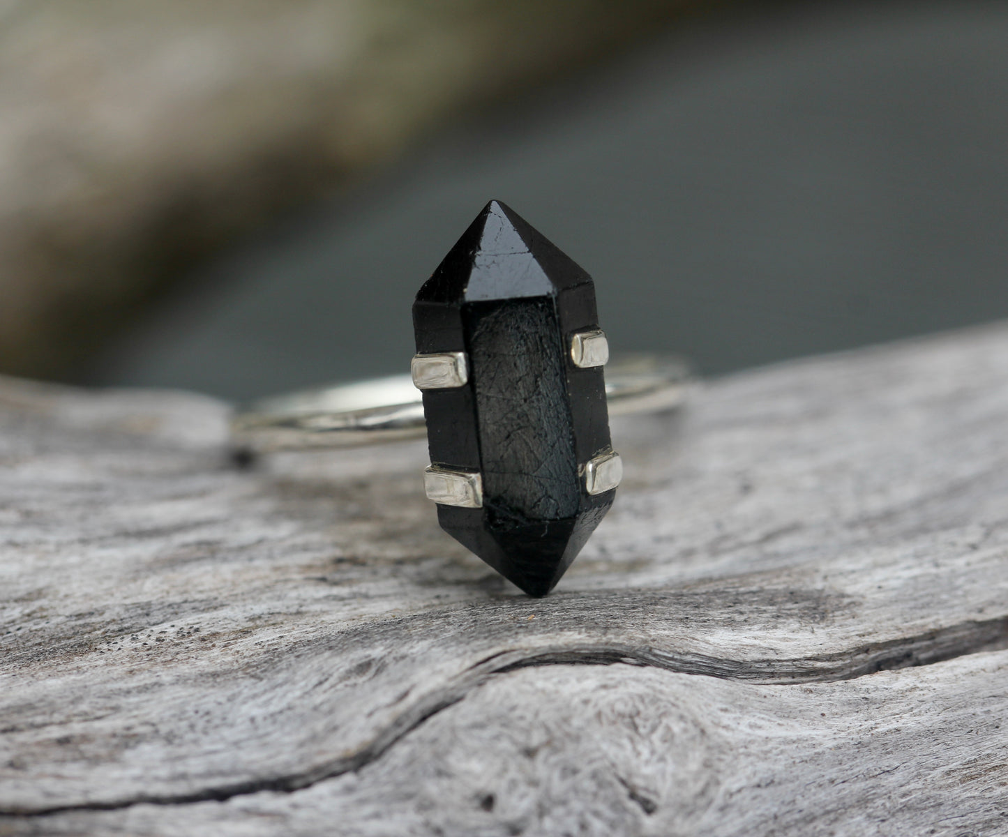 Black Tourmaline Crystal Point Ring