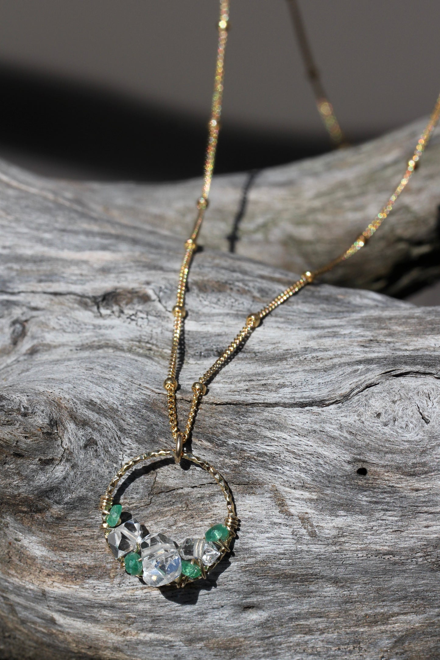 Emerald Quartz Gold Wreath Necklace