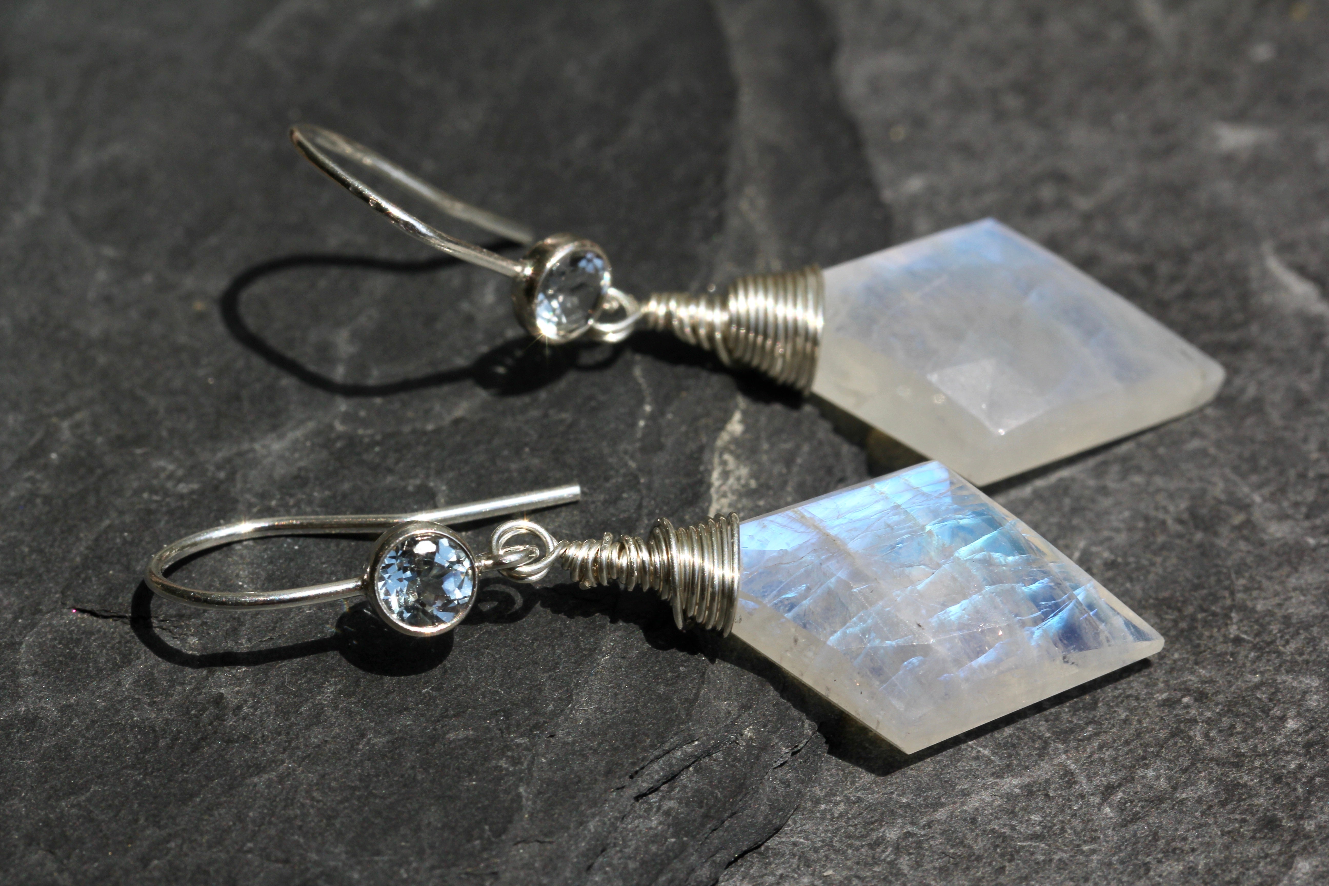 Rainbow Moonstone & Blue Topaz Sterling Silver Dangle Earrings | El Loro  Jewelry & Gifts