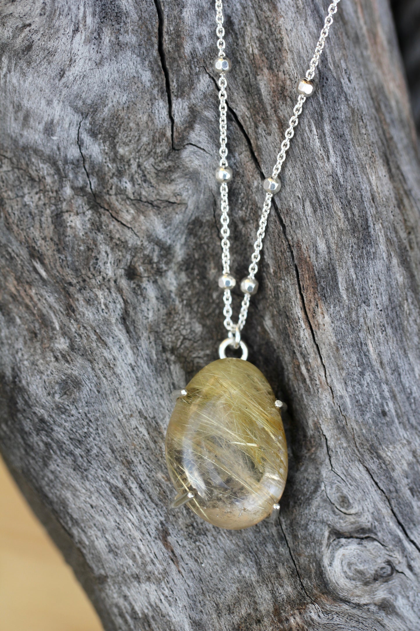Rutilated Quartz Pebble Necklace