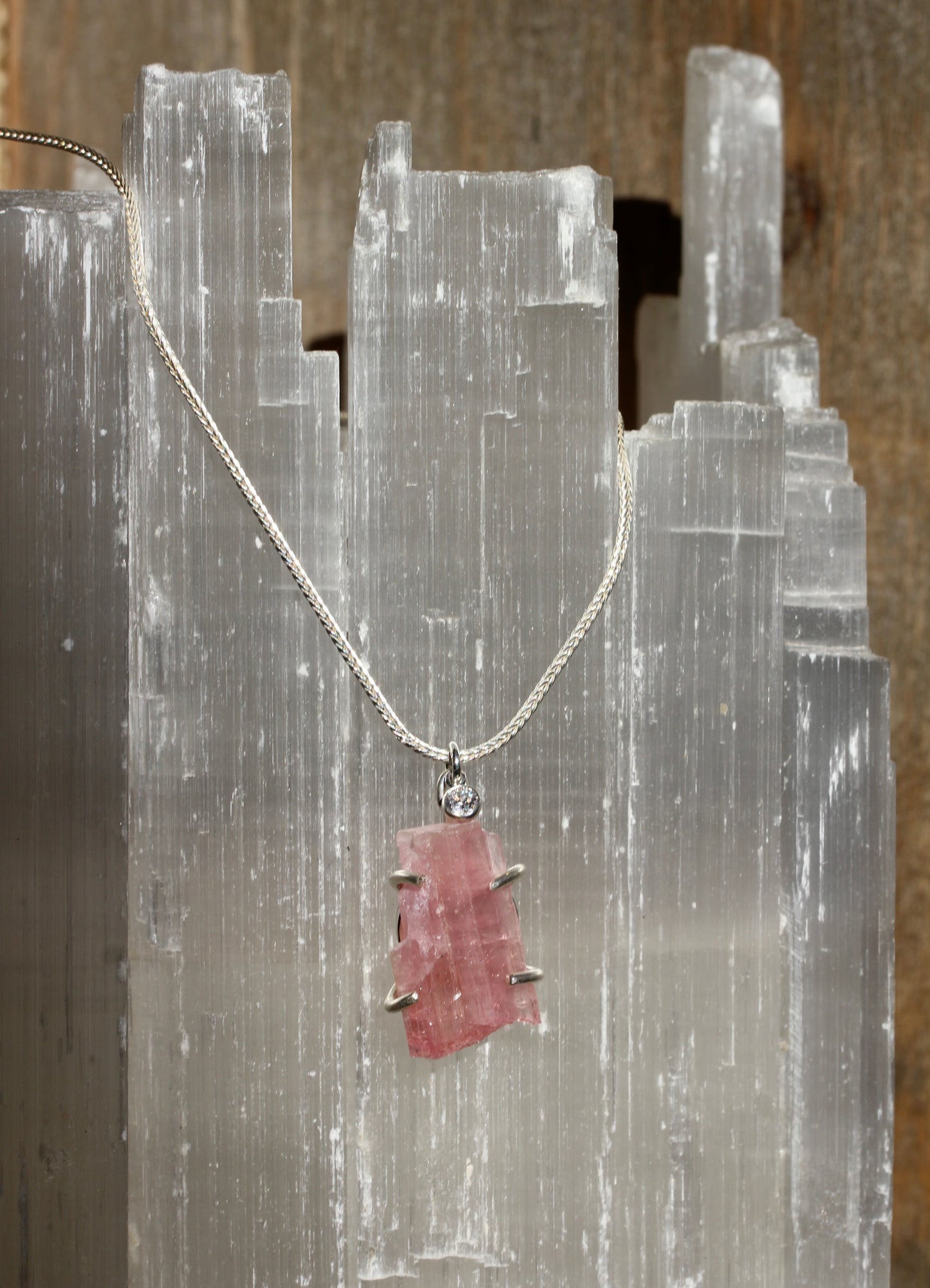 Pink Tourmaline Crystal Necklace