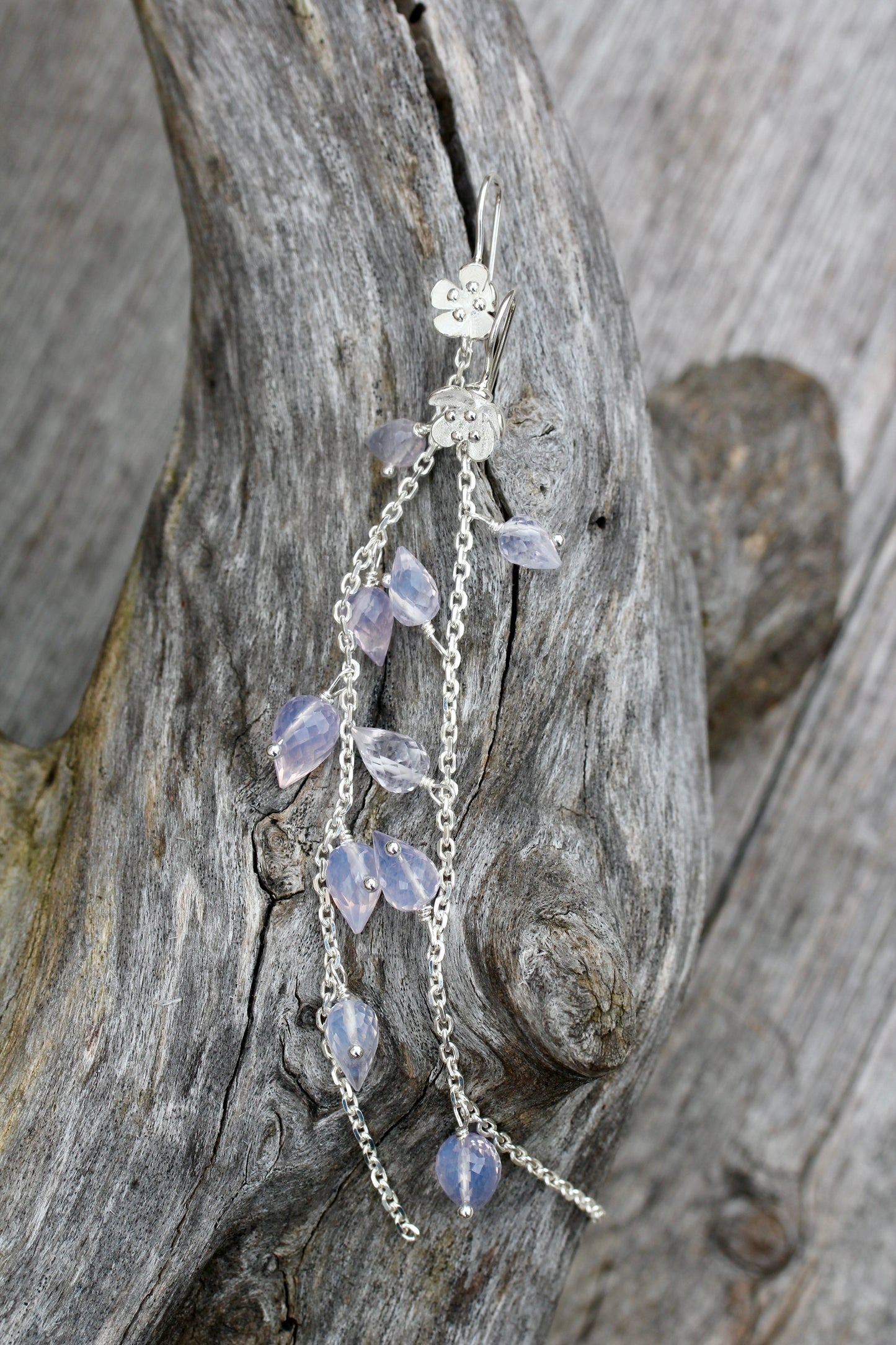 Lavender Quartz Floral Droplet Chain Earrings