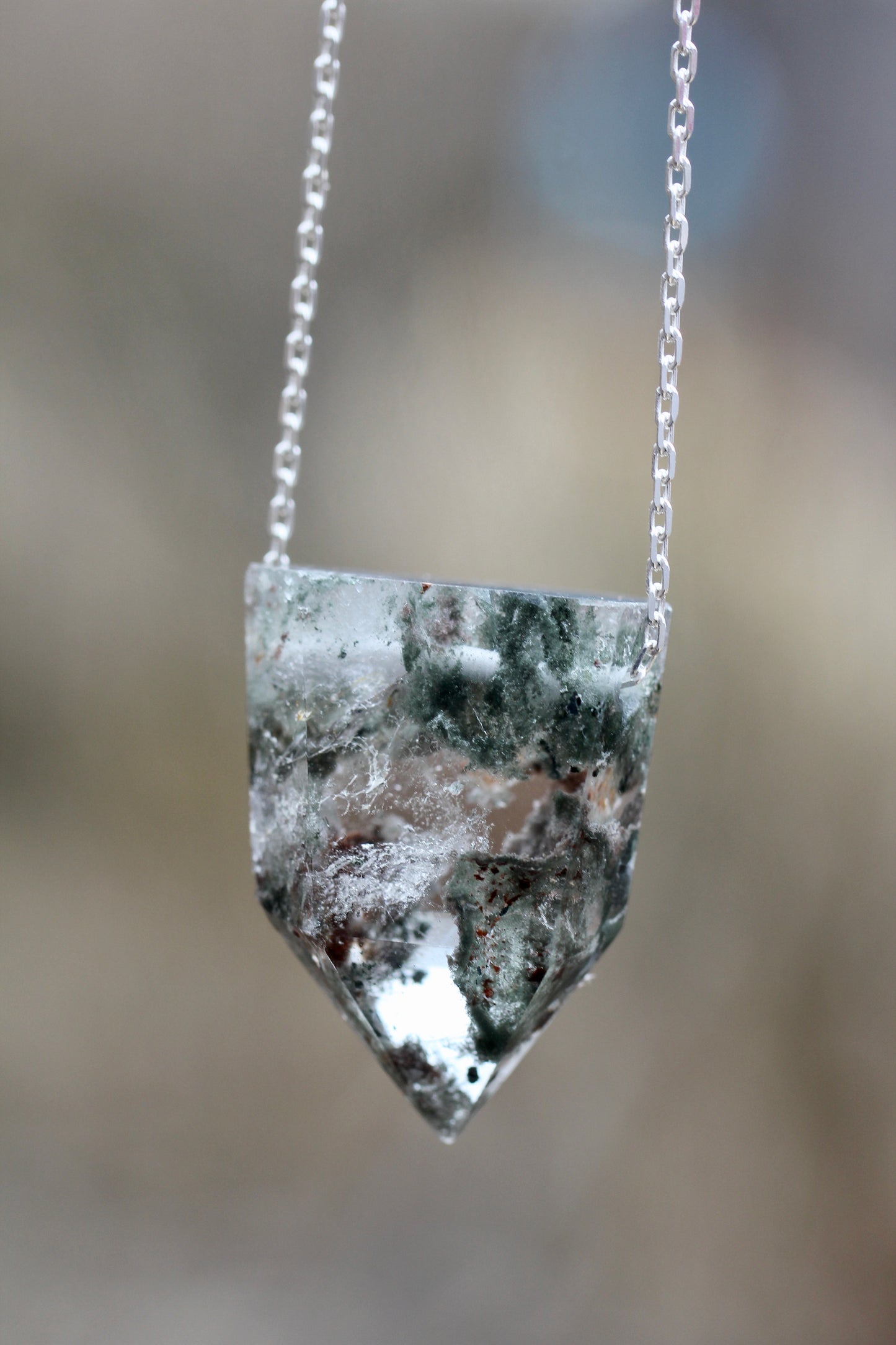 Lodolite Chunky Crystal Point Long Necklace