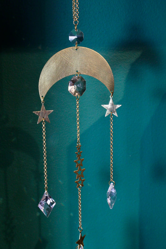 Celestial Crystal Mobile in Brass