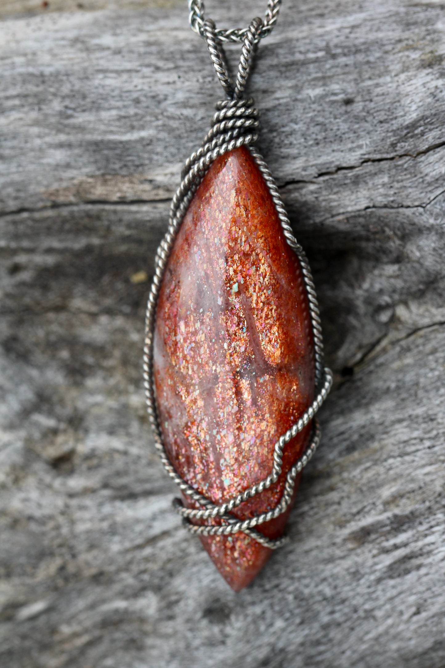 Sunstone Marquis Oxidized Silver Wrap Necklace