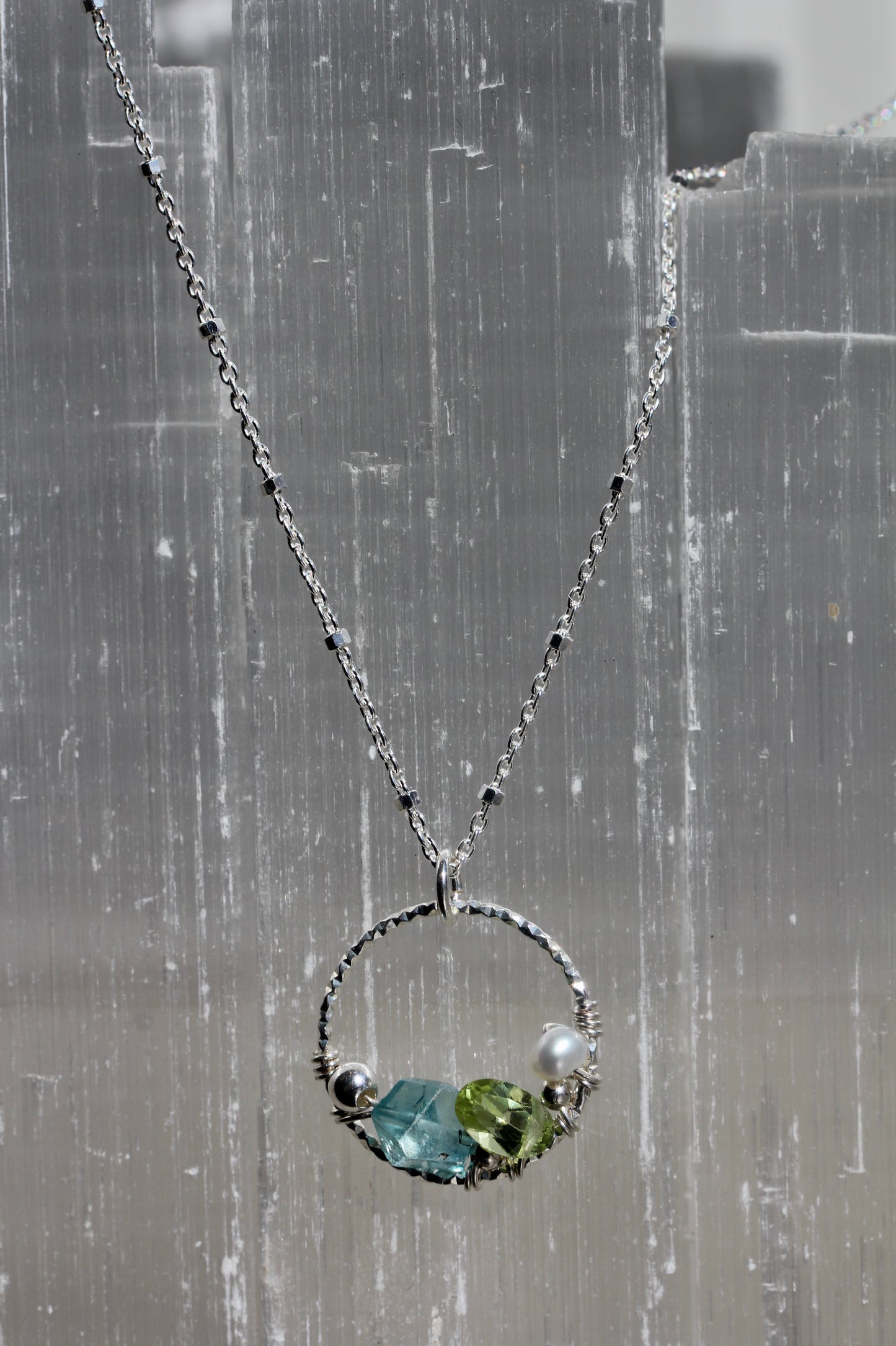 Zircon Peridot Pearl Wreath Necklace