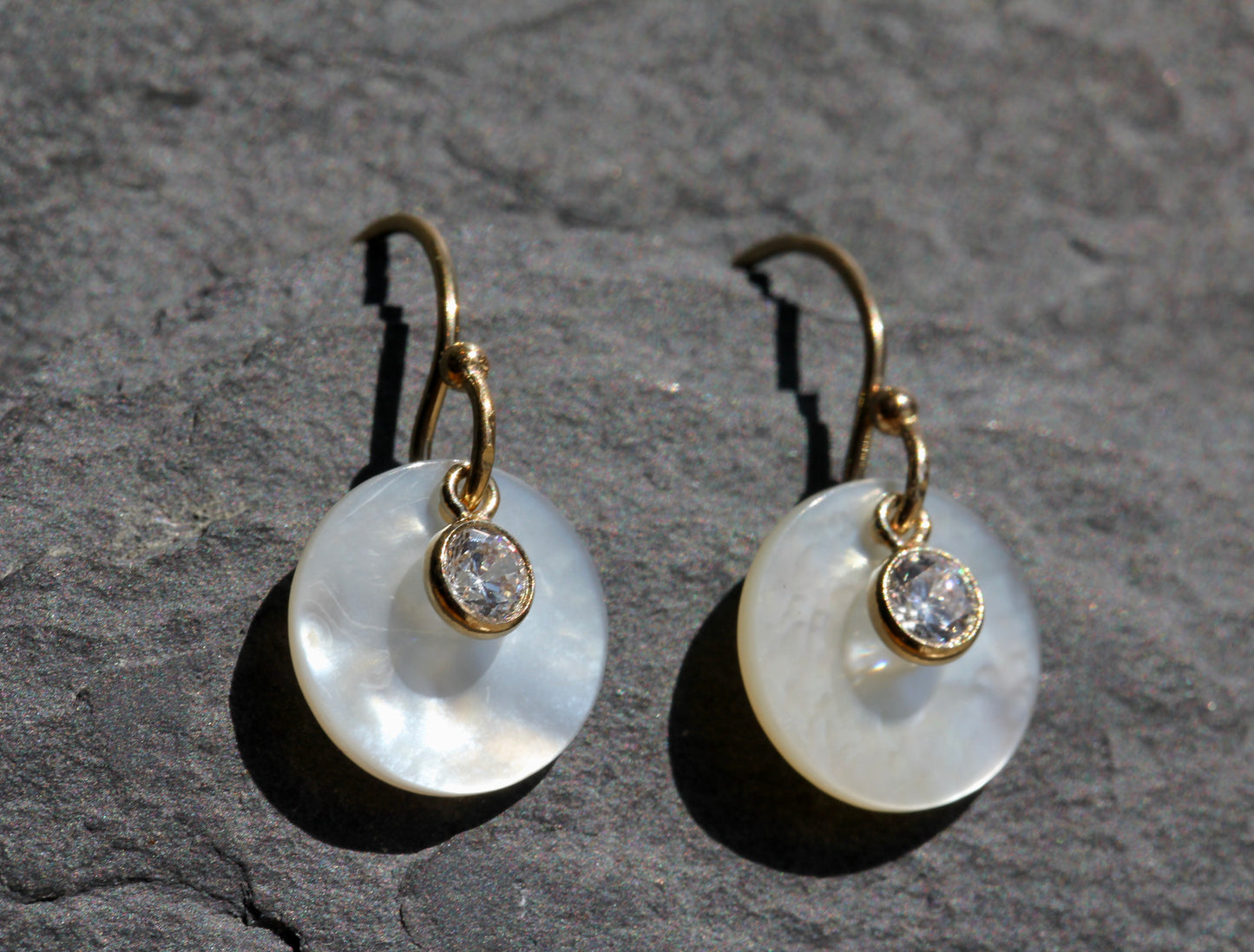 Mother of Pearl Dime Drop CZ Earrings