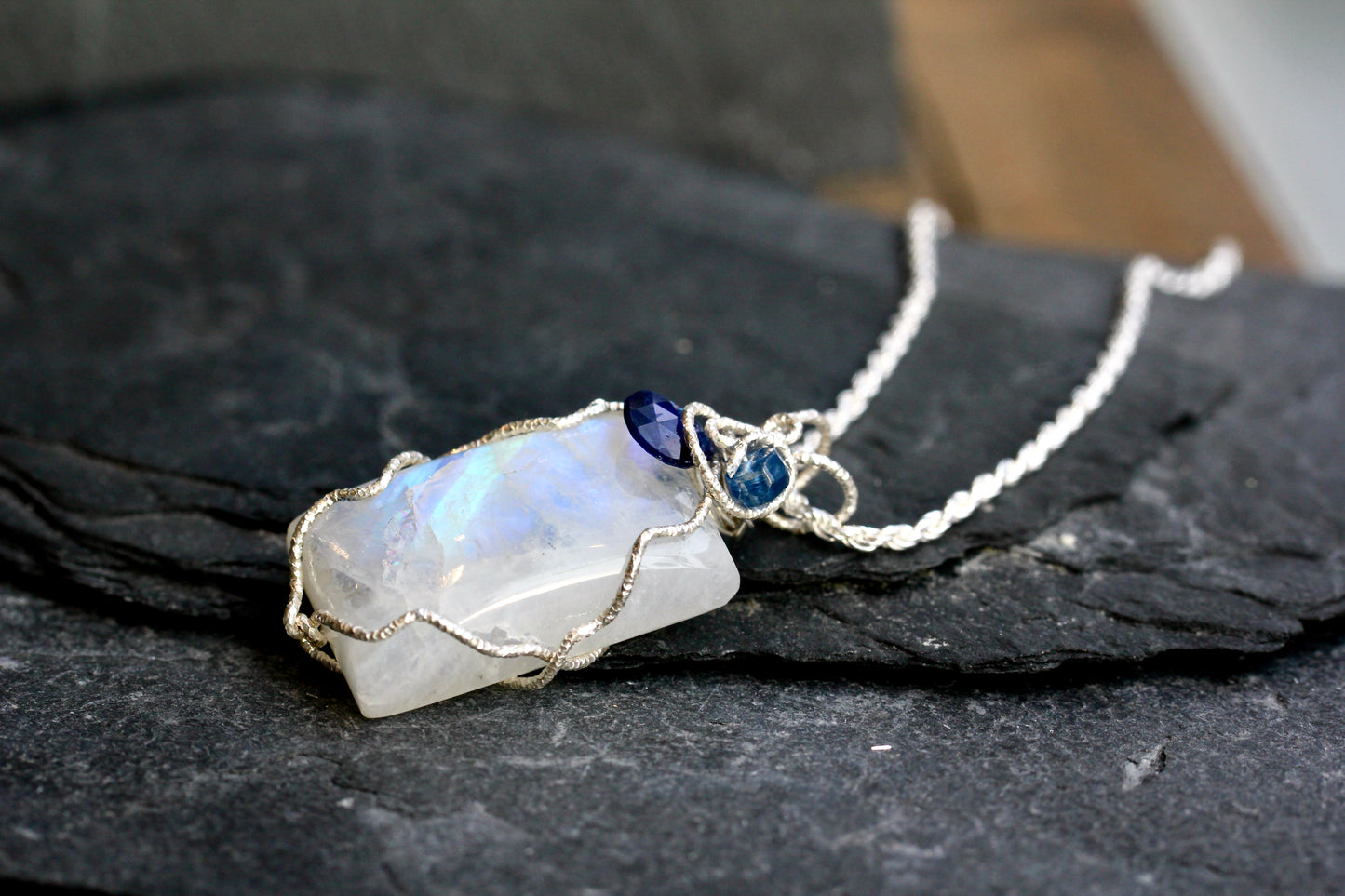 Rainbow Moonstone Kyanite Pendant