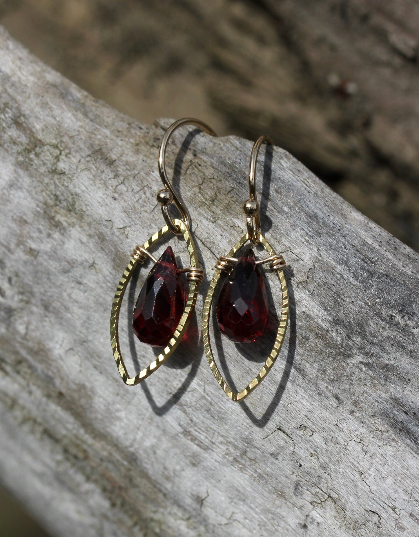 Garnet Gold Marquis Small Drop Earrings