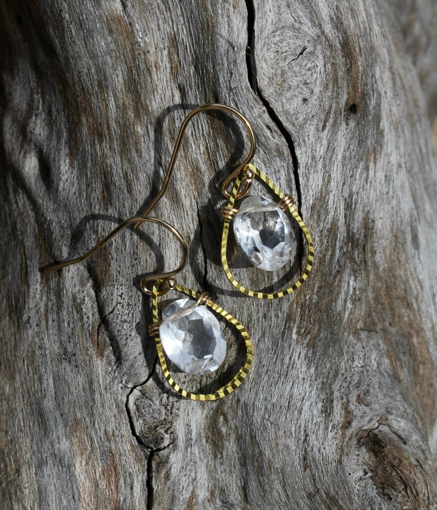 Rock Crystal Quartz Brass Tear Drop Earrings