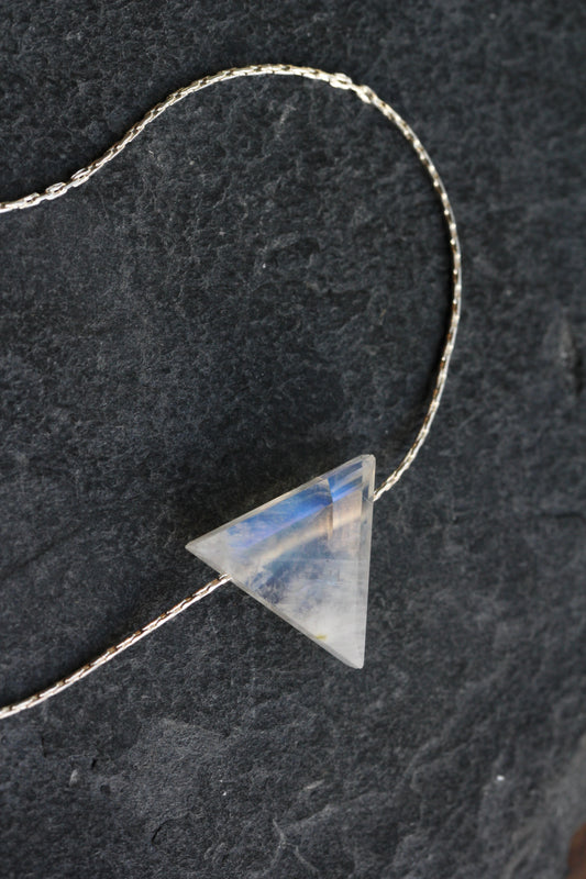 Rainbow Moonstone Triangle Spike Necklace