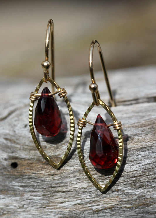 Garnet Gold Marquis Small Drop Earrings