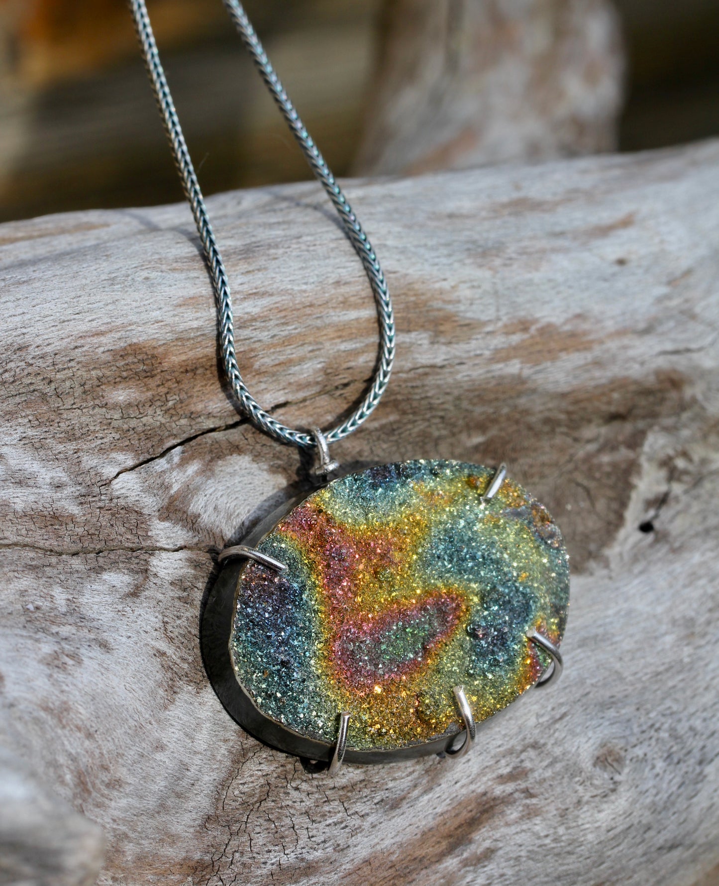 Rainbow Pyrite Oval Cab Necklace