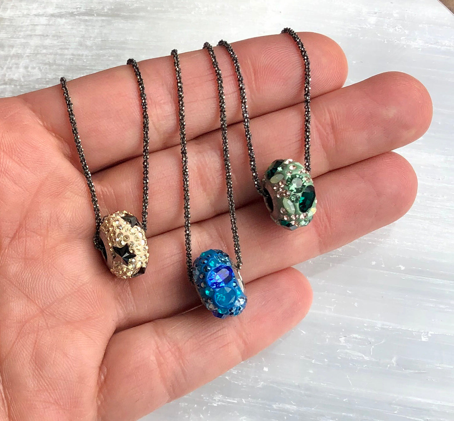 Bermuda Blue Pave Swarovski Crystal Bead Necklace