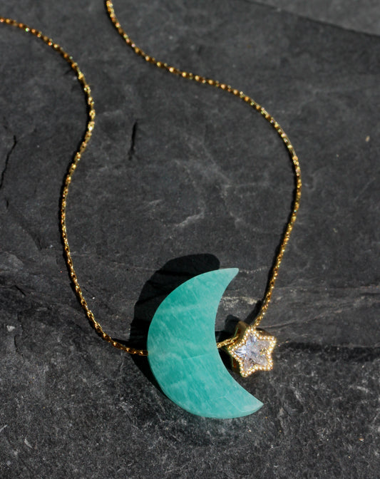 Amazonite Moon Star Necklace
