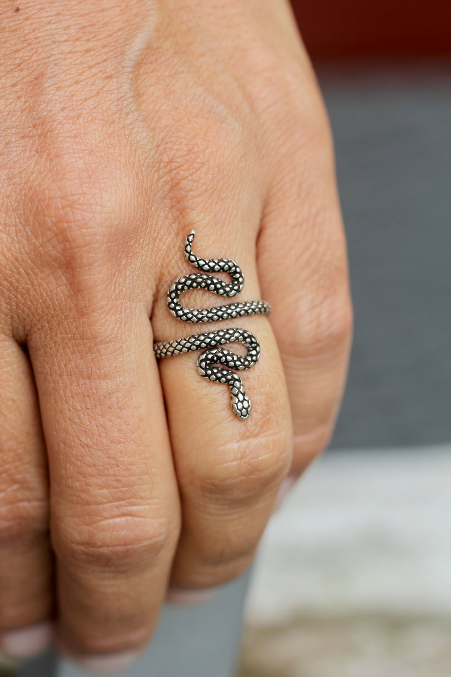 Textured Silver Snake RIng