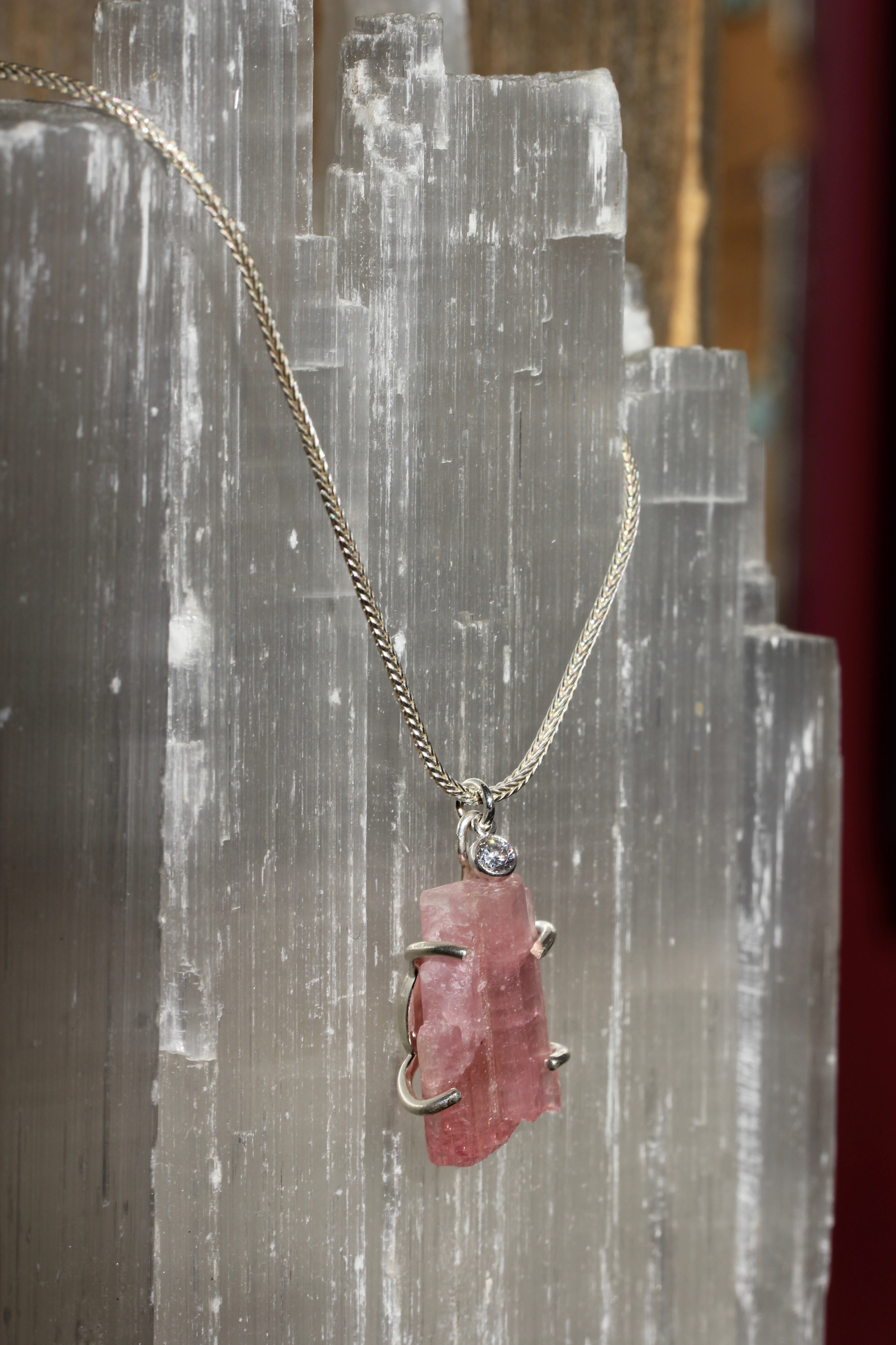 Pink tourmaline online crystal necklace