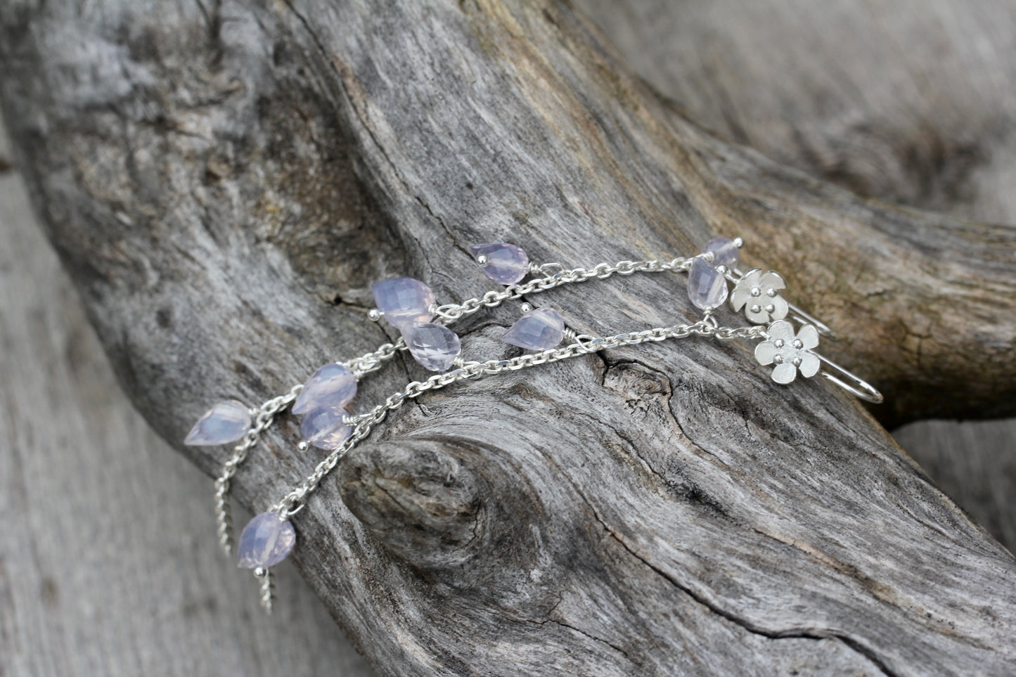 Lavender Quartz Floral Droplet Chain Earrings