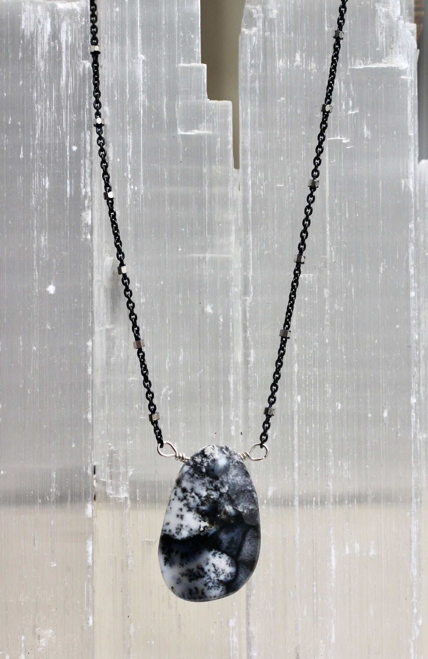 Dendritic Opal Oxidized Silver Necklace