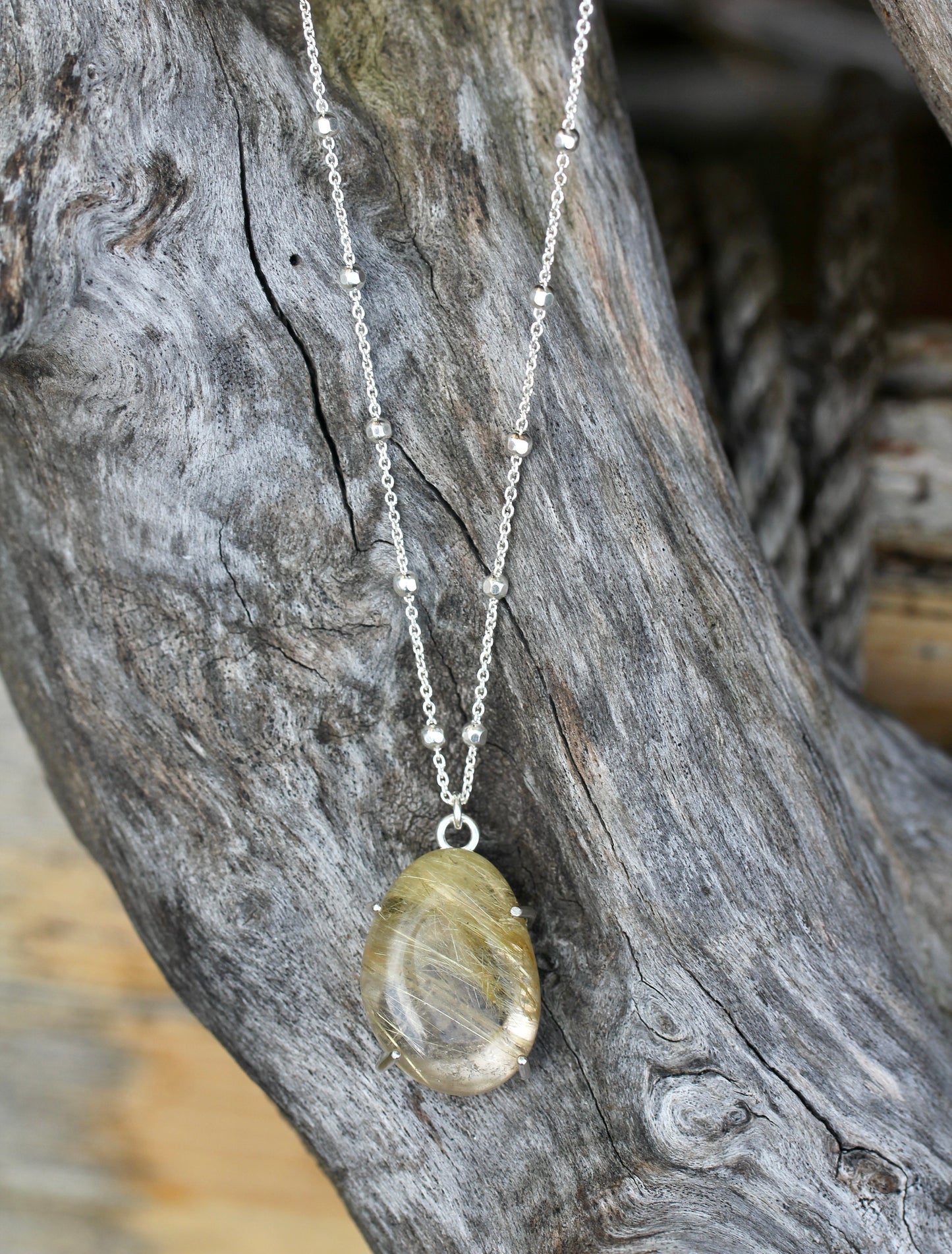 Rutilated Quartz Pebble Necklace
