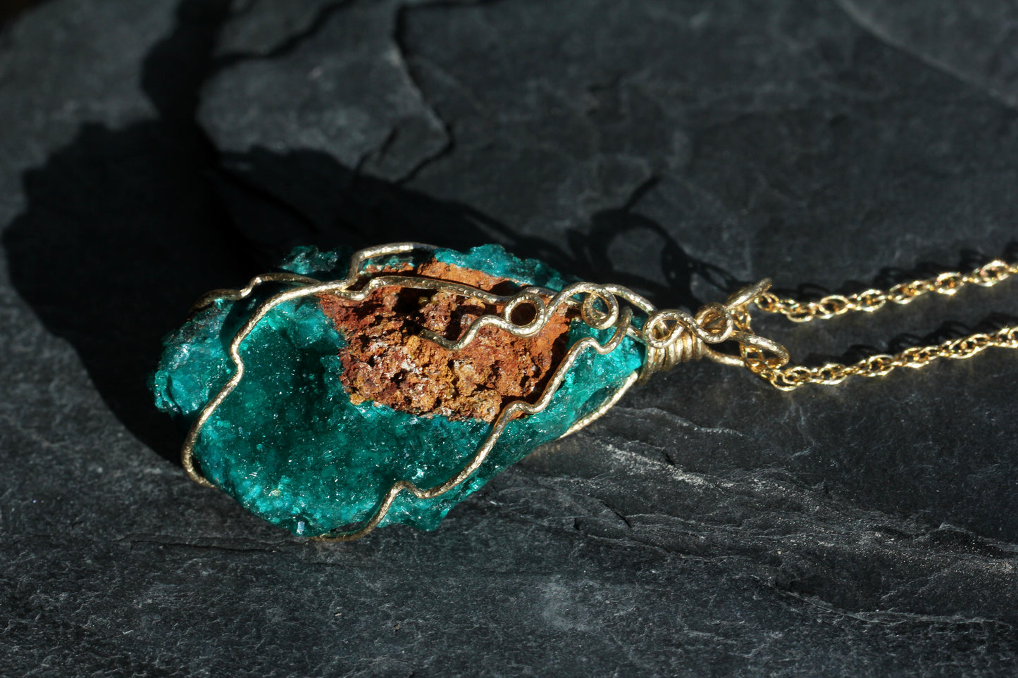 Dioptase Gold Wrap Necklace