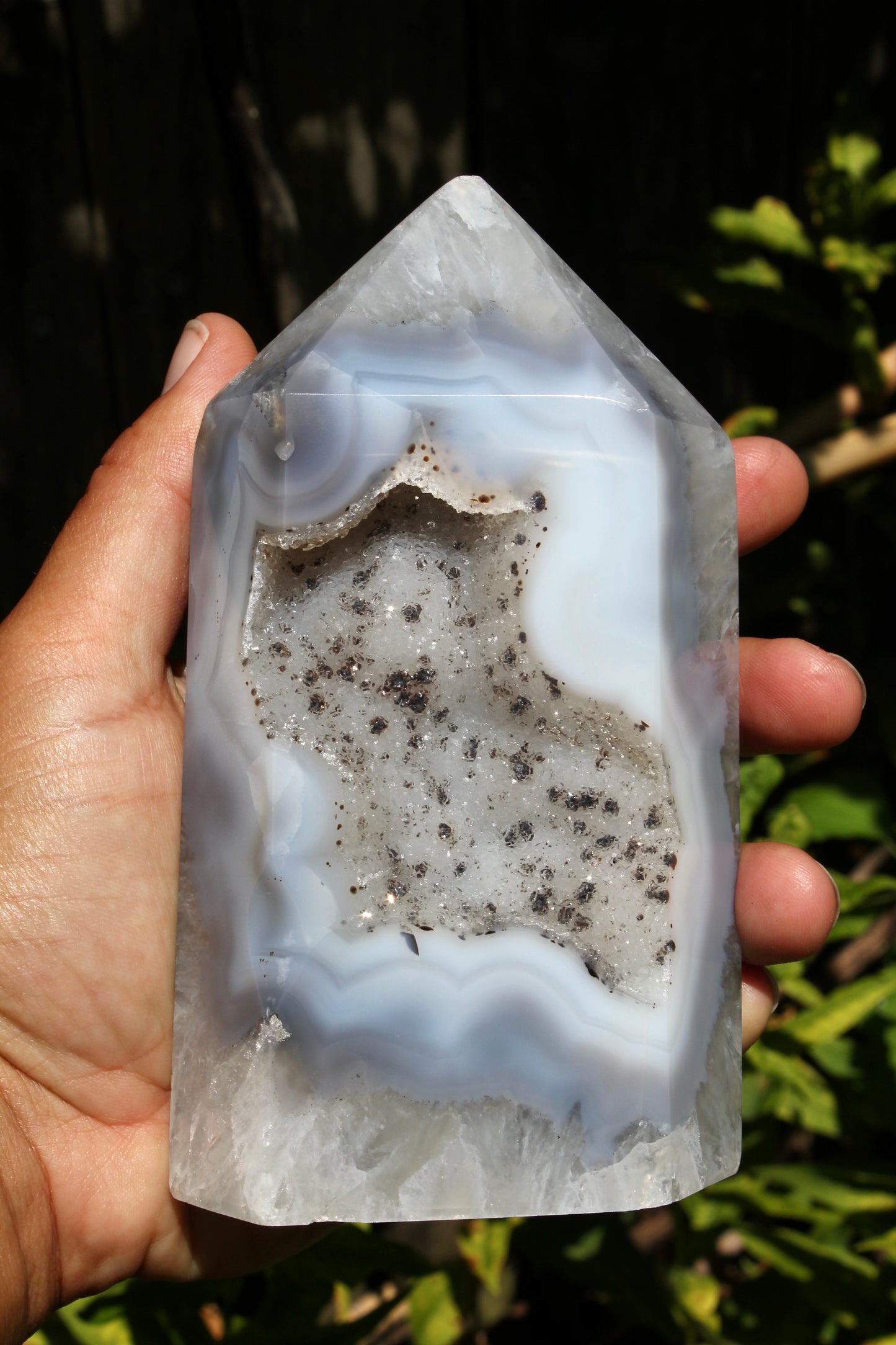 Grey and White Agate Druzy Point