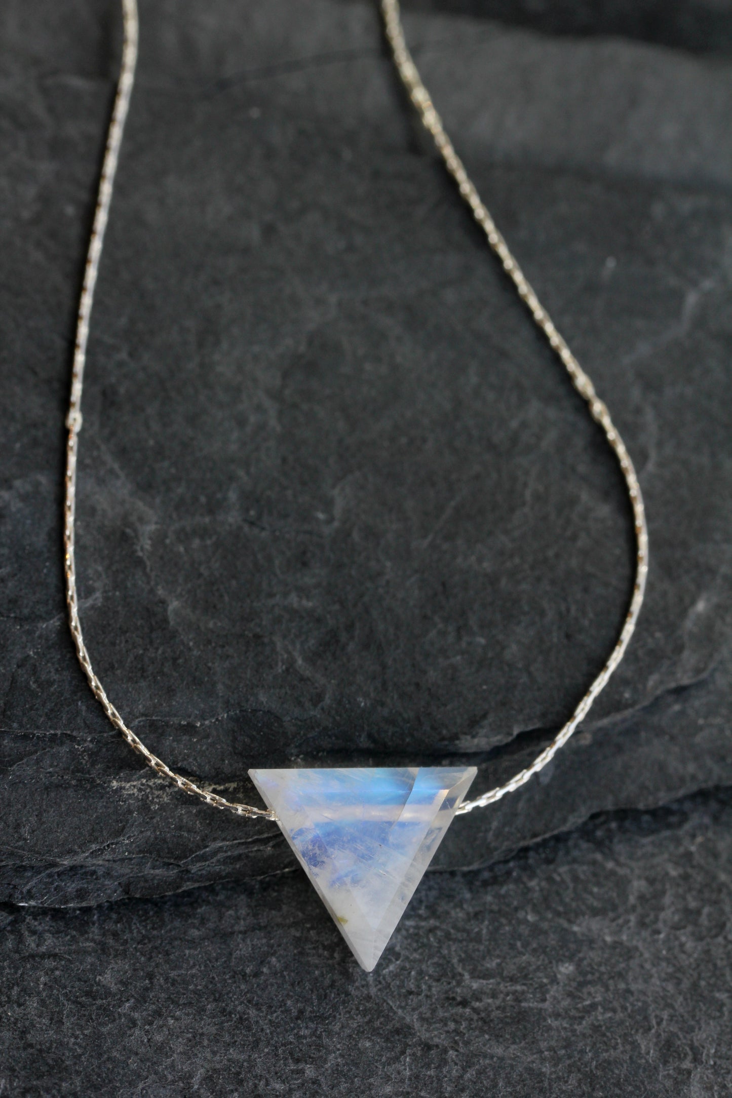 Rainbow Moonstone Triangle Spike Necklace