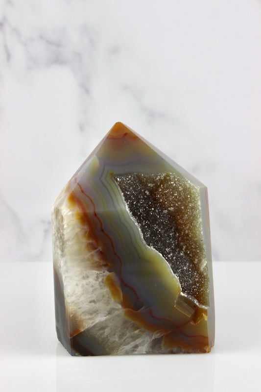 Orange and White Agate Druzy Point